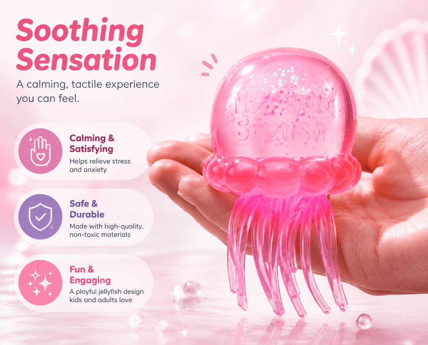 Newyuo Squish - Soft Gel Filled Sensory Squeeze Toy, Stretchy Elastic Squishy Stress Relief Ball, Calming Anxiety Reducing Hand Fidget