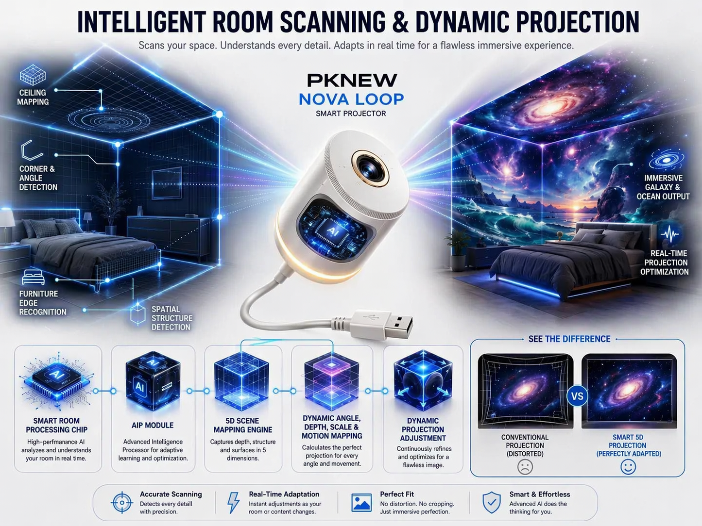 30% OFF! 🎁 PKNEW® NEXT-GEN SMART PROJECTION HD Smart Dynamic 5D Holographic Night Light Projector