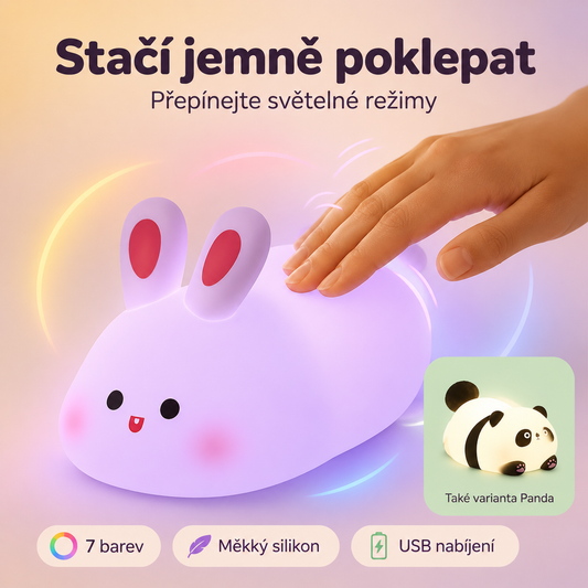 PKNEW® 7-bojna silikonska noćna lampica na dodir za spavanje 🌙 – Mekana na dodir, punjiva preko USB-a, u ponudi u varijanti zeko i panda 💕