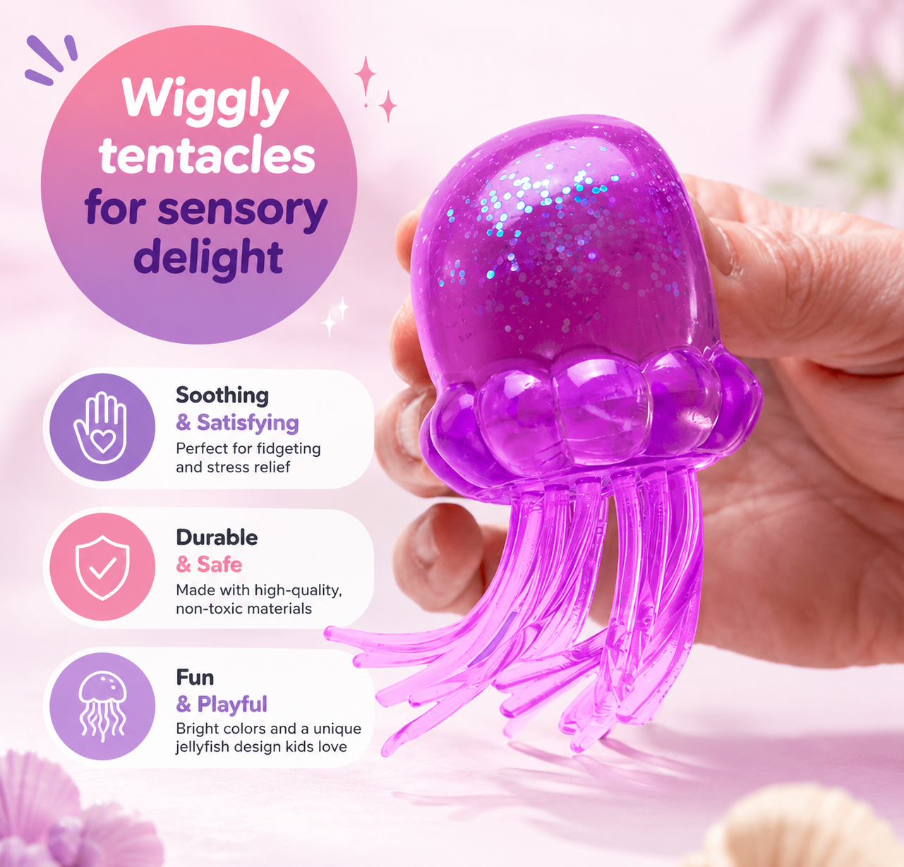 Newyuo Squish - Soft Gel Filled Sensory Squeeze Toy, Stretchy Elastic Squishy Stress Relief Ball, Calming Anxiety Reducing Hand Fidget