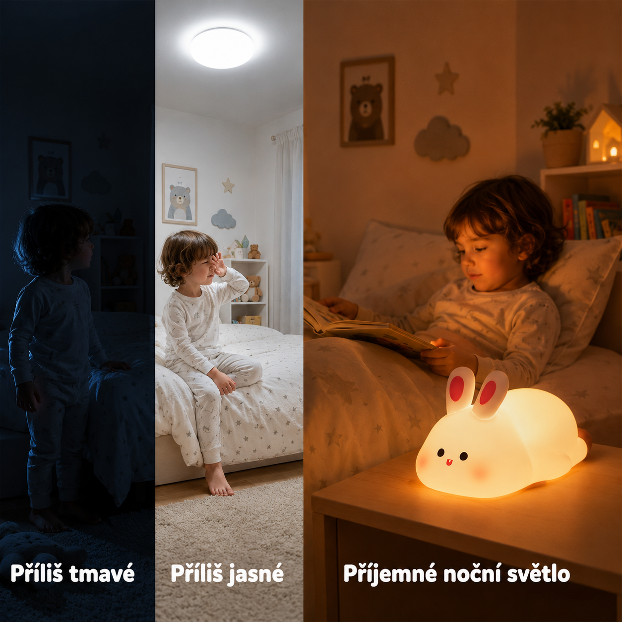 PKNEW® 7-bojna silikonska noćna lampica na dodir za spavanje 🌙 – Mekana na dodir, punjiva preko USB-a, u ponudi u varijanti zeko i panda 💕