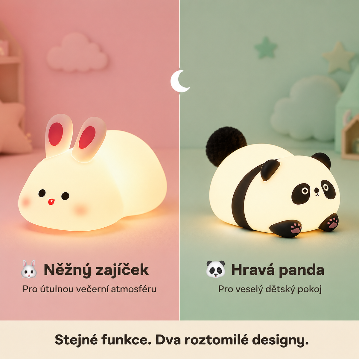 PKNEW® 7-bojna silikonska noćna lampica na dodir za spavanje 🌙 – Mekana na dodir, punjiva preko USB-a, u ponudi u varijanti zeko i panda 💕