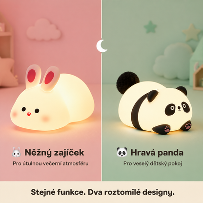 PKNEW® 7-bojna silikonska noćna lampica na dodir za spavanje 🌙 – Mekana na dodir, punjiva preko USB-a, u ponudi u varijanti zeko i panda 💕