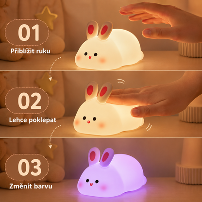 PKNEW® 7-bojna silikonska noćna lampica na dodir za spavanje 🌙 – Mekana na dodir, punjiva preko USB-a, u ponudi u varijanti zeko i panda 💕