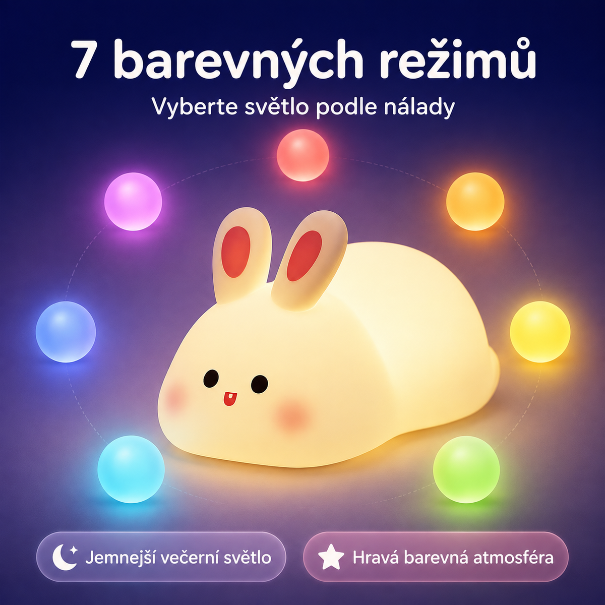 PKNEW® 7-bojna silikonska noćna lampica na dodir za spavanje 🌙 – Mekana na dodir, punjiva preko USB-a, u ponudi u varijanti zeko i panda 💕