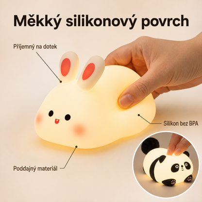 PKNEW® 7-bojna silikonska noćna lampica na dodir za spavanje 🌙 – Mekana na dodir, punjiva preko USB-a, u ponudi u varijanti zeko i panda 💕