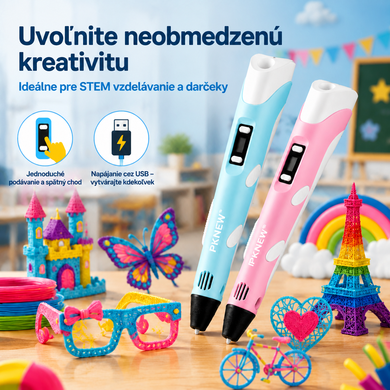 70% ZĽAVA DNES 🎃 PKNEW® 3D tlačové pero pre deti – Bezpečné pri nízkej teplote, netoxický ekologický filament, podnecuje kreativitu 💎