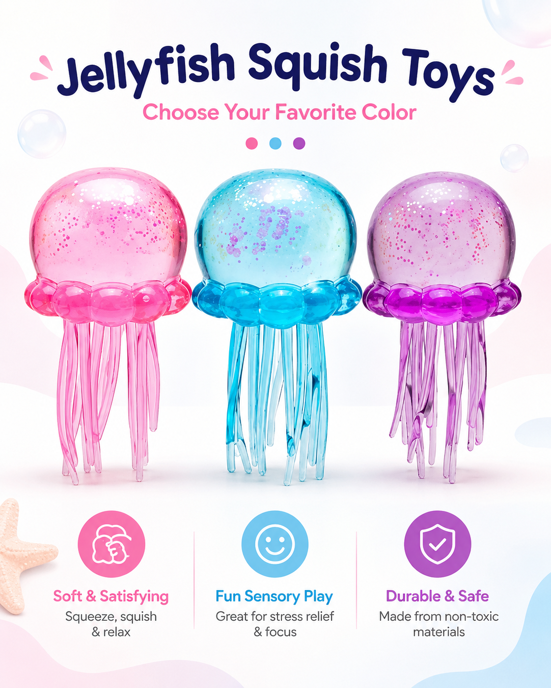 Newyuo Squish - Soft Gel Filled Sensory Squeeze Toy, Stretchy Elastic Squishy Stress Relief Ball, Calming Anxiety Reducing Hand Fidget