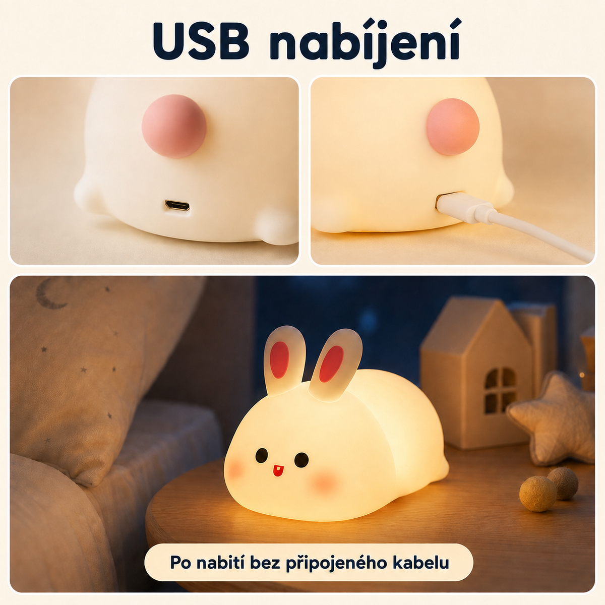 PKNEW® 7-bojna silikonska noćna lampica na dodir za spavanje 🌙 – Mekana na dodir, punjiva preko USB-a, u ponudi u varijanti zeko i panda 💕