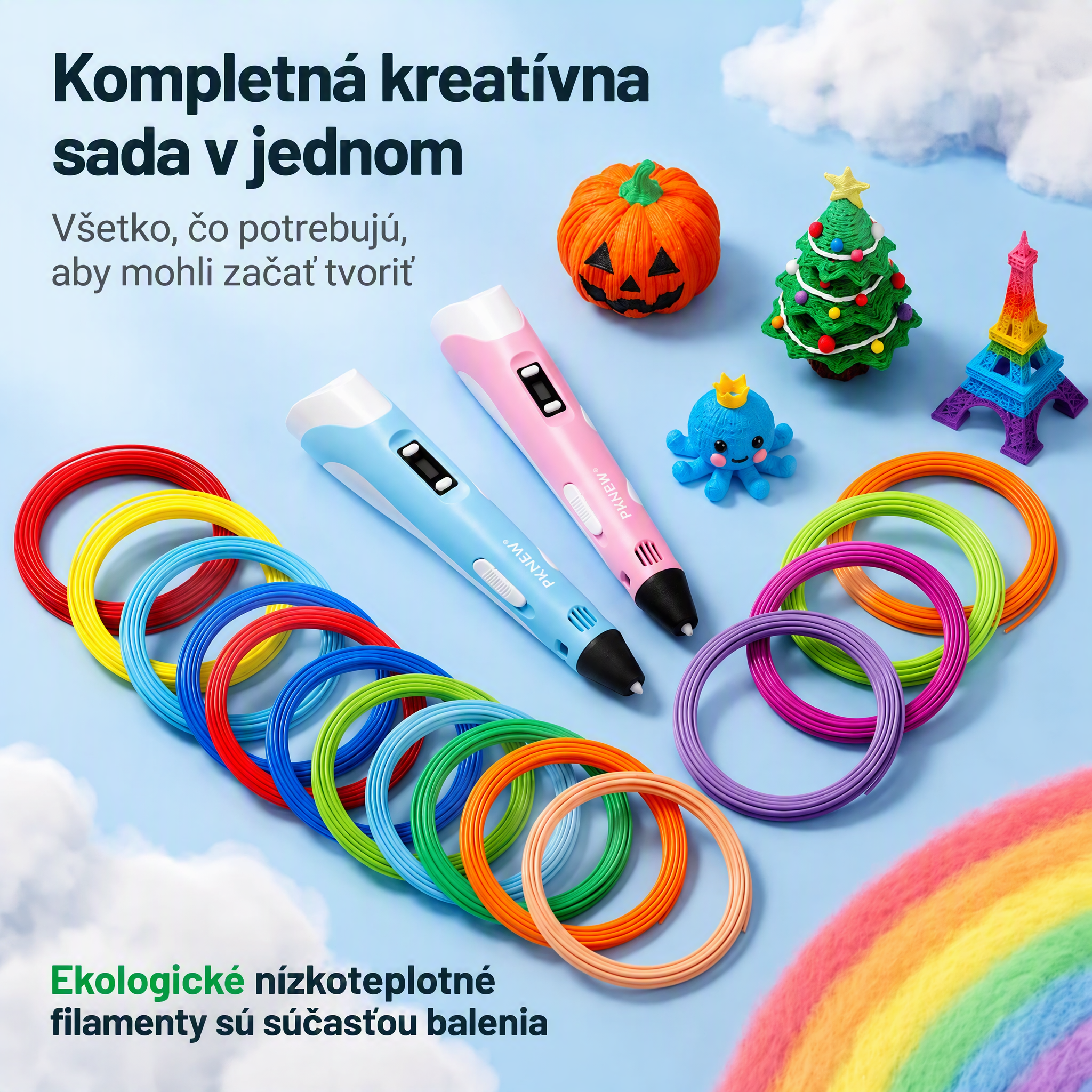 70% ZĽAVA DNES 🎃 PKNEW® 3D tlačové pero pre deti – Bezpečné pri nízkej teplote, netoxický ekologický filament, podnecuje kreativitu 💎