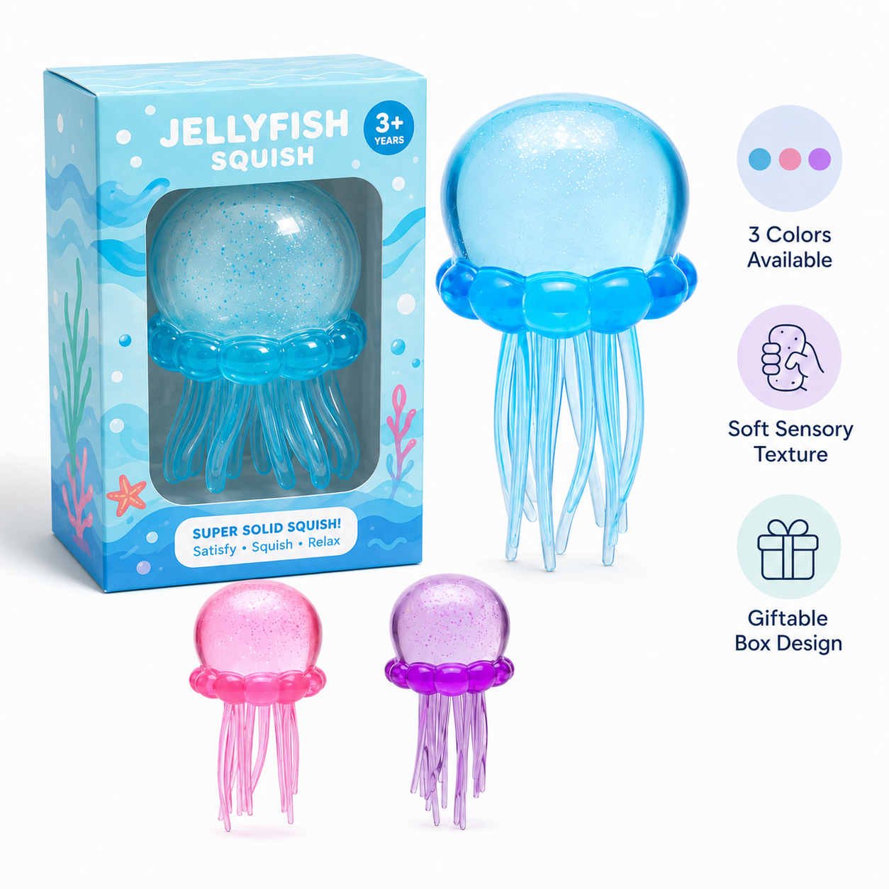 Newyuo Squish - Soft Gel Filled Sensory Squeeze Toy, Stretchy Elastic Squishy Stress Relief Ball, Calming Anxiety Reducing Hand Fidget