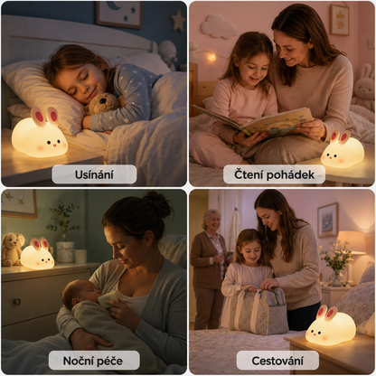 PKNEW® 7-bojna silikonska noćna lampica na dodir za spavanje 🌙 – Mekana na dodir, punjiva preko USB-a, u ponudi u varijanti zeko i panda 💕
