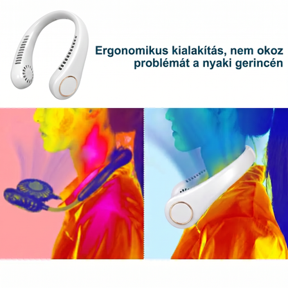 PKNEW® Hordozható nyakventilátor, lapátnélküli viselhető személyi ventilátor, kéz nélküli hűtés kültéri használatra és irodába 💎