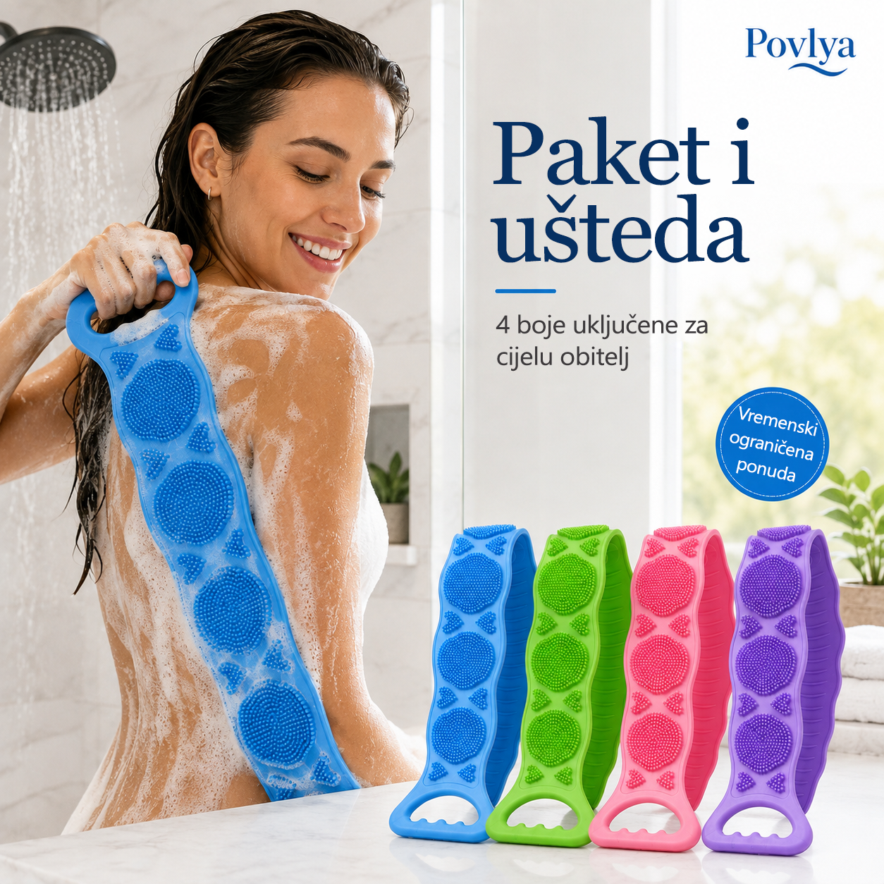 🌈🌈Vitalisys®🙌 Duga silikonska četka za leđa – lako dopire do cijelih leđa | Dvostrana piling četka za tuširanje s dvije ručke – za čistoću i veću udobnost tijekom kupanja🚿