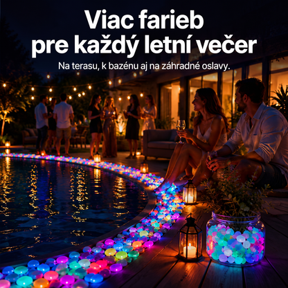 PKNEW® Svetielkujúce záhradné kamienky nabité svetlom 👑 – farebná nočná žiara bez káblov a batérií, vodeodolná dekorácia na chodníky, kvetináče, záhony, terasu aj okolie bazéna 💎