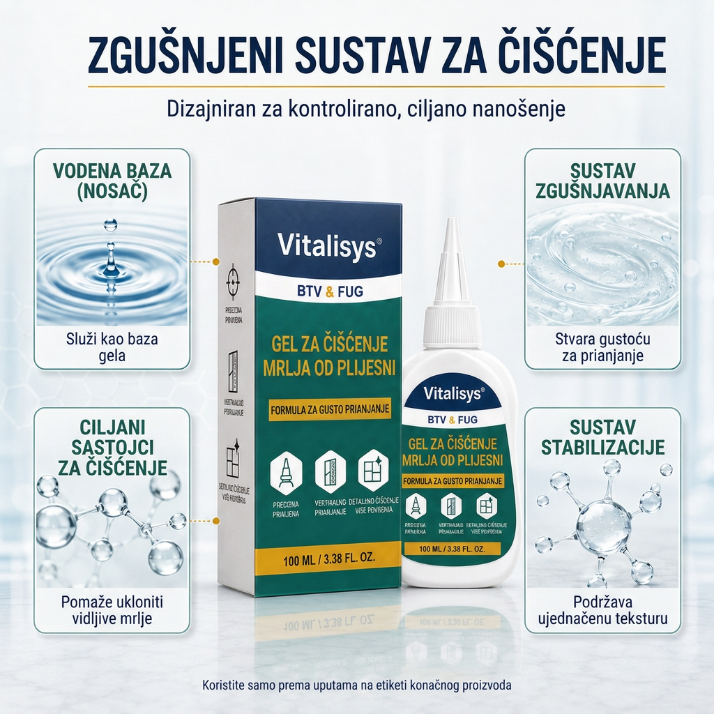 Vitalisys® Dubinski gel za čišćenje mrlja od plijesni 👑 – Gusta formula koja prianja za fuge, silikon i vlažne kutove 💎