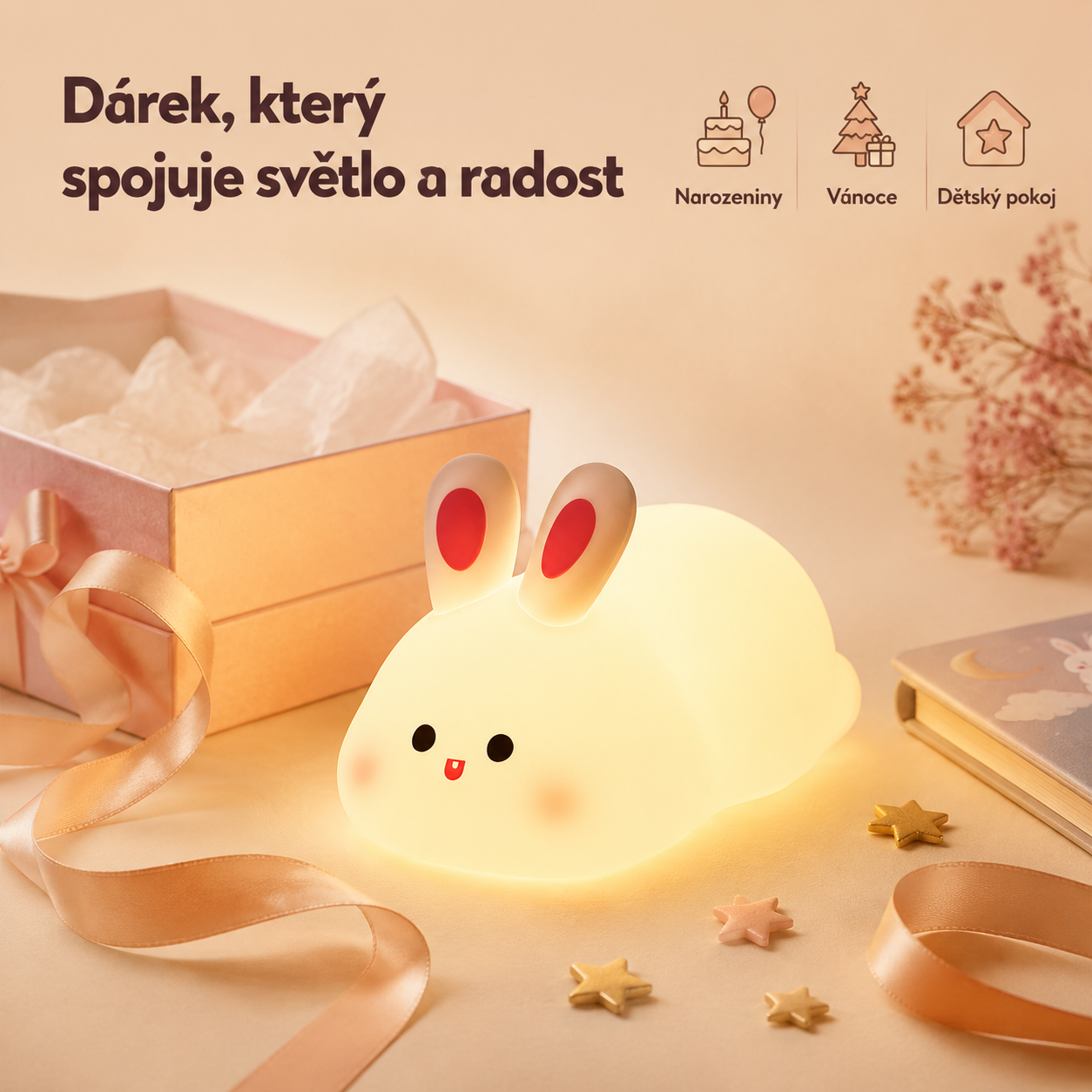 PKNEW® 7-bojna silikonska noćna lampica na dodir za spavanje 🌙 – Mekana na dodir, punjiva preko USB-a, u ponudi u varijanti zeko i panda 💕
