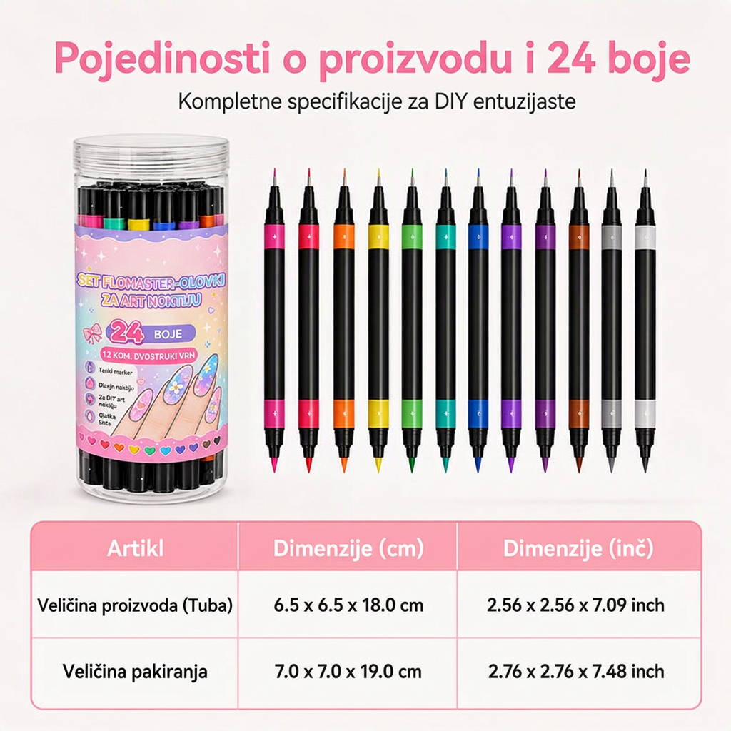 POSLJEDNJI DAN · 50% POPUSTA 🌈 Set od 24 dvostrane olovke za crtanje po noktima 💎
