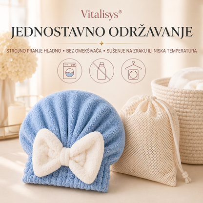 Vitalisys® Brzosušeća kapa od mikrovlakana za kosu s mašnom – Upijajući ručnik za mokru kosu za svakodnevnu rutinu i putovanja 🎀