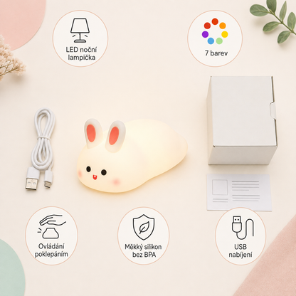 PKNEW® 7-bojna silikonska noćna lampica na dodir za spavanje 🌙 – Mekana na dodir, punjiva preko USB-a, u ponudi u varijanti zeko i panda 💕