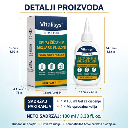 Vitalisys® Dubinski gel za čišćenje mrlja od plijesni 👑 – Gusta formula koja prianja za fuge, silikon i vlažne kutove 💎