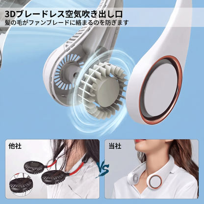 🔥🔥 PKNEW® 首掛け式ポータブル扇風機、ハンズフリー羽根なしネックファン、屋外・オフィス用（ハンズフリー冷却）