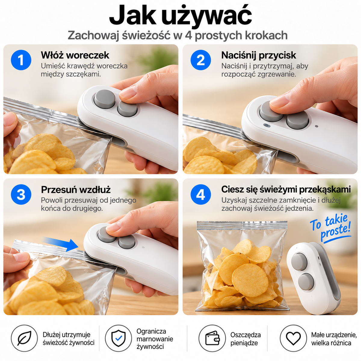 Vitalisys® Prijenosni punjivi aparat za zatvaranje vrećica – 2-u-1 USB-C mini rezač i brtvilo ✨
