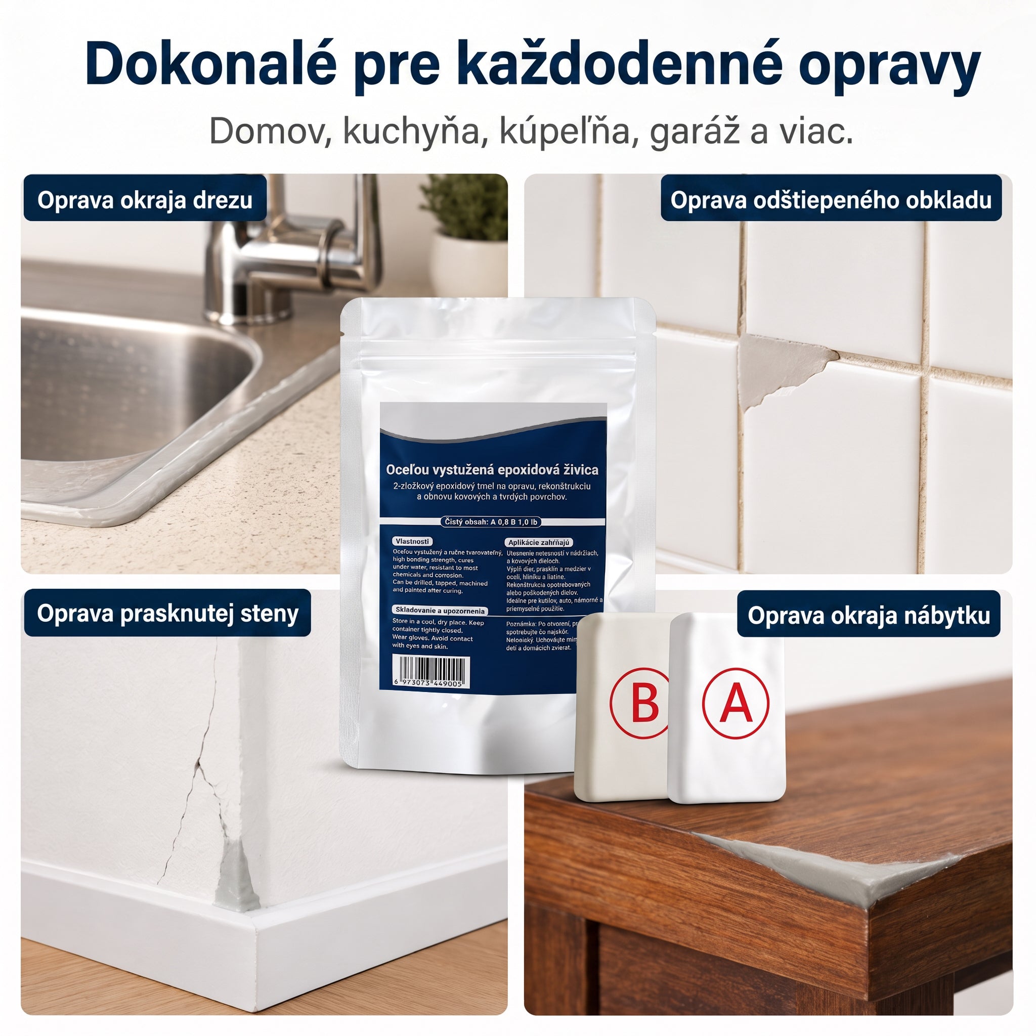 🏠 Ocelou vystužený epoxidový opravný tmel