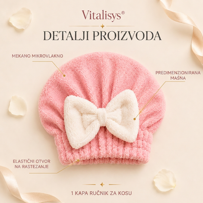Vitalisys® Brzosušeća kapa od mikrovlakana za kosu s mašnom – Upijajući ručnik za mokru kosu za svakodnevnu rutinu i putovanja 🎀