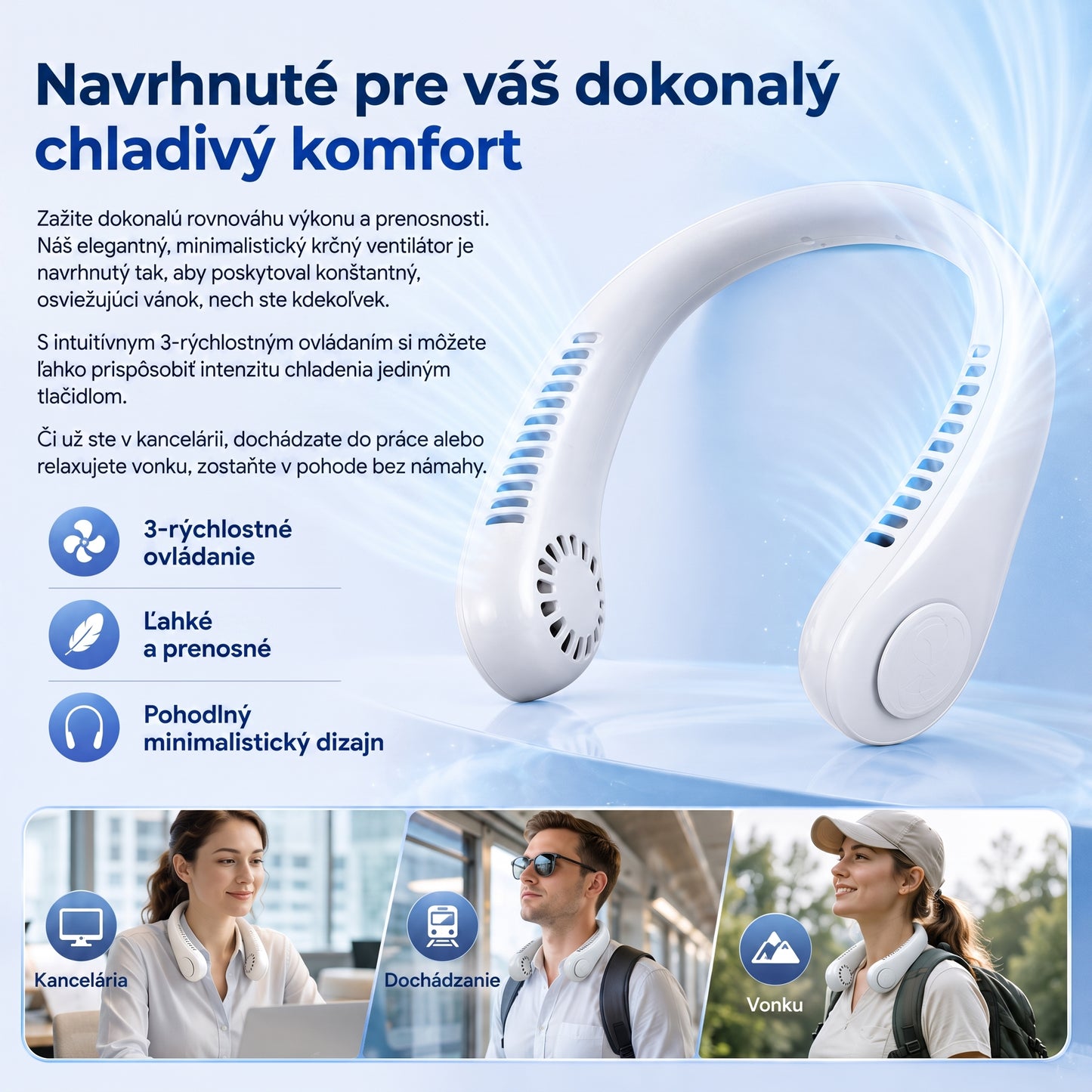 🔥🔥 PKNEW® Prenosný ventilátor na krk, nositeľný osobný ventilátor bez lopatiek, chladenie bez rúk do exteriéru a kancelárie