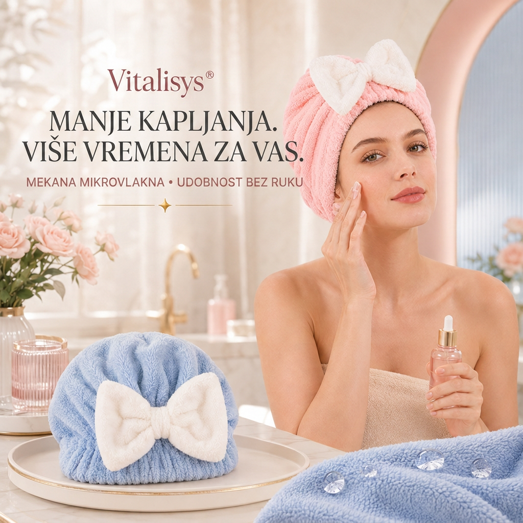 Vitalisys® Brzosušeća kapa od mikrovlakana za kosu s mašnom – Upijajući ručnik za mokru kosu za svakodnevnu rutinu i putovanja 🎀