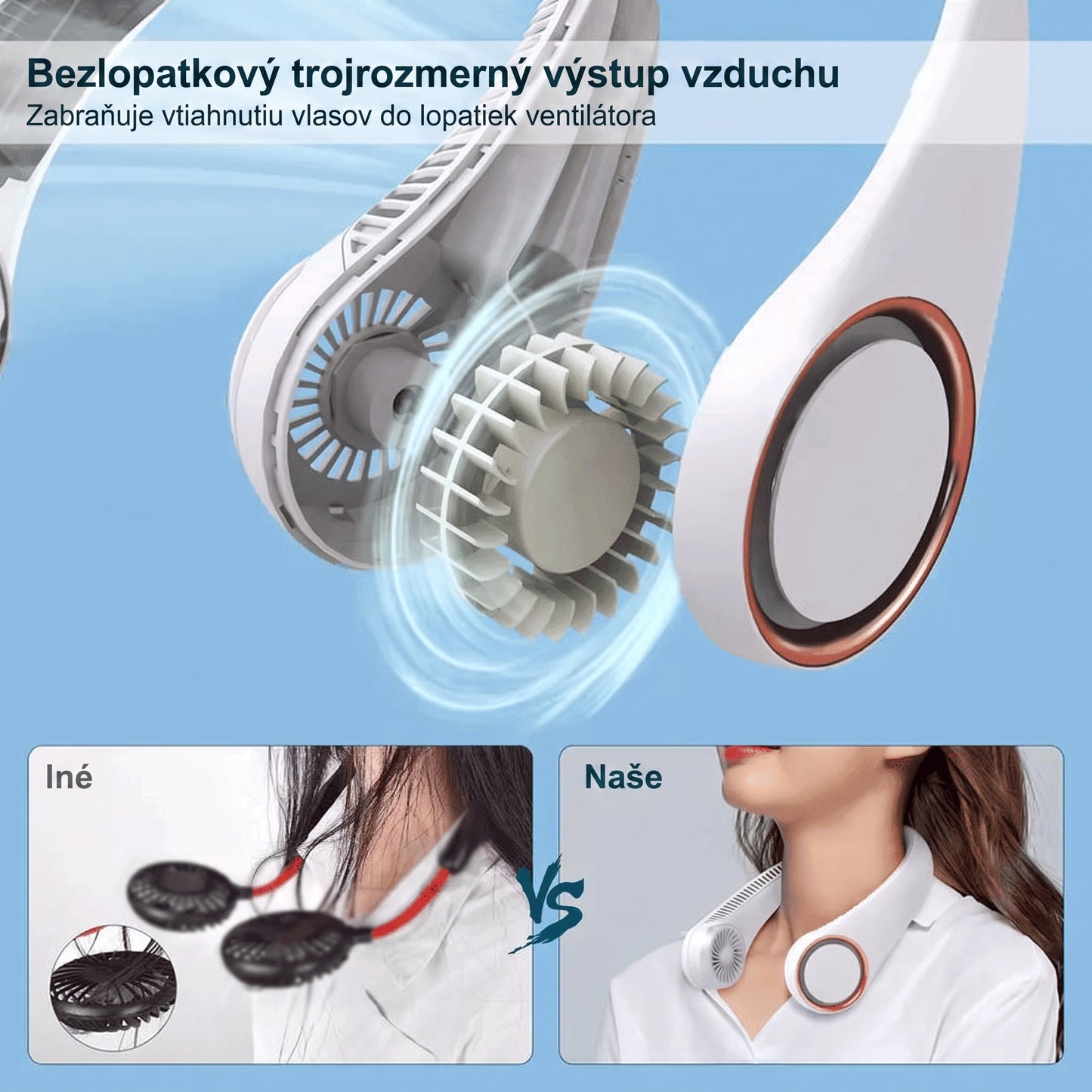 🔥🔥 PKNEW® Prenosný ventilátor na krk, nositeľný osobný ventilátor bez lopatiek, chladenie bez rúk do exteriéru a kancelárie