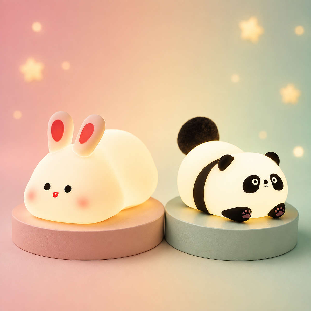 PKNEW® 7-bojna silikonska noćna lampica na dodir za spavanje 🌙 – Mekana na dodir, punjiva preko USB-a, u ponudi u varijanti zeko i panda 💕