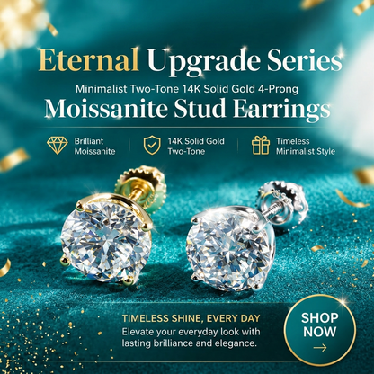 14K gold-plated solitaire four-prong stud earrings featuring lab-grown moissanite and S925 sterling silver  Final Day Special: Save a Massive 90% 🔥