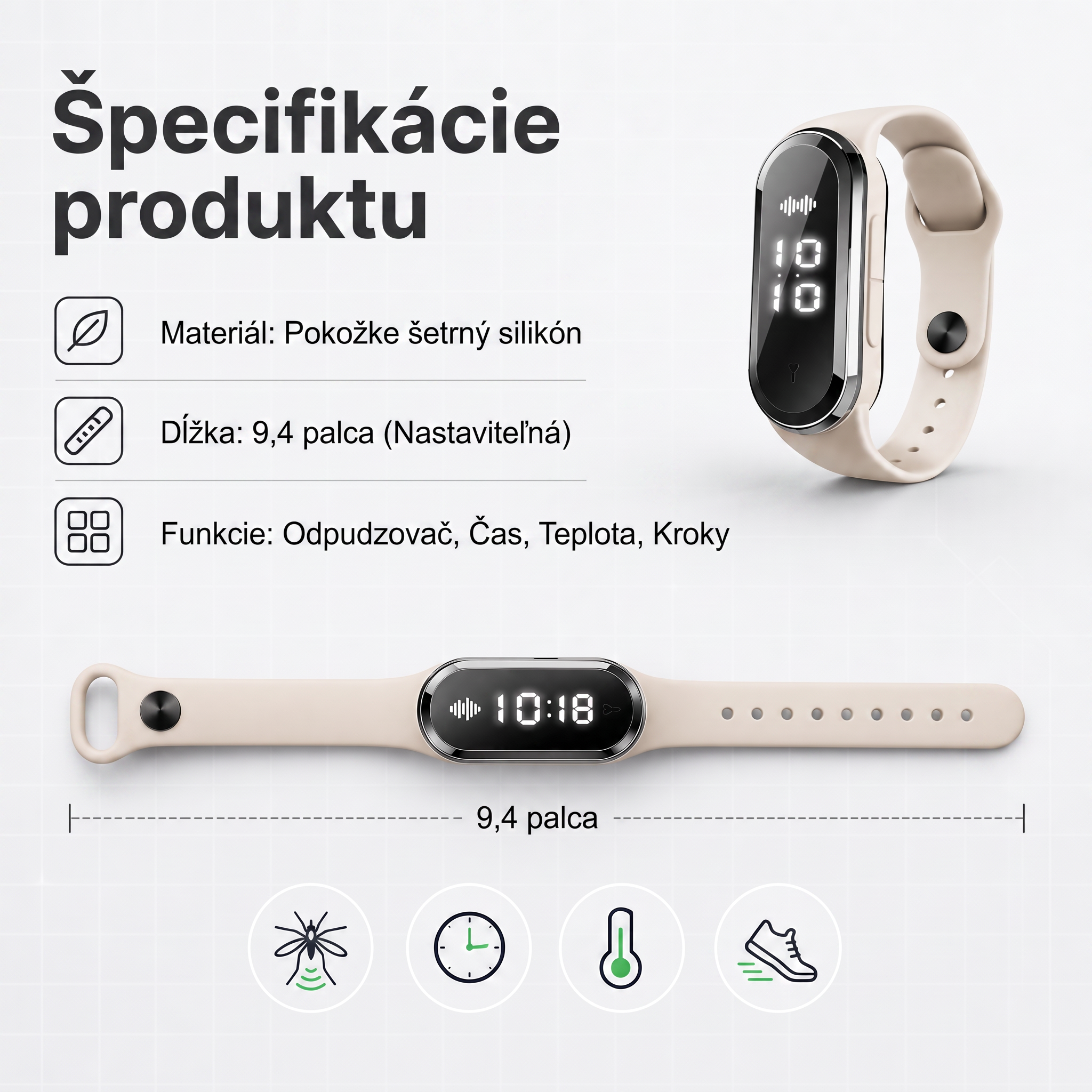PKNEW® Inteligentný ultrazvukový náramok proti komárom – 3 inteligentné režimy, digitálny displej a výdrž až 7 dní na jedno nabitie ⚡ Pre záhradu, cestovanie, kempovanie aj pohodové letné večery 🌿