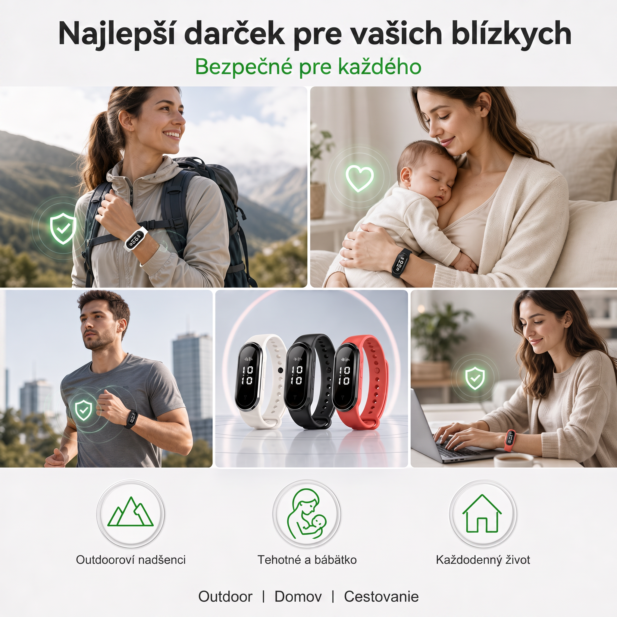 PKNEW® Inteligentný ultrazvukový náramok proti komárom – 3 inteligentné režimy, digitálny displej a výdrž až 7 dní na jedno nabitie ⚡ Pre záhradu, cestovanie, kempovanie aj pohodové letné večery 🌿