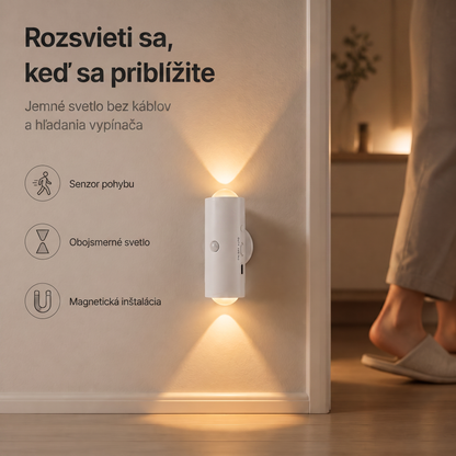 PKNEW® 💡 Inteligentné obojsmerné RGB nočné svetlo so senzorom pohybu 🌈 – automatické rozsvietenie, magnetická inštalácia bez vŕtania a USB-C nabíjanie pre spálňu, chodbu aj schodisko 💎