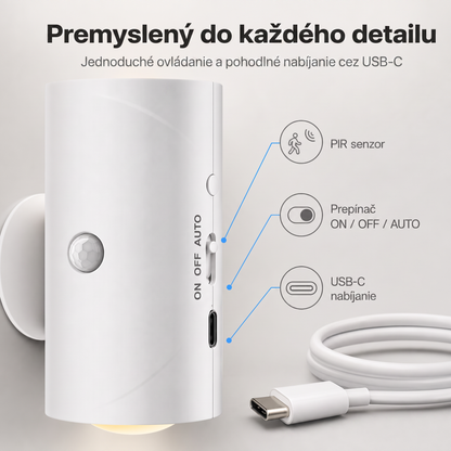 PKNEW® 💡 Inteligentné obojsmerné RGB nočné svetlo so senzorom pohybu 🌈 – automatické rozsvietenie, magnetická inštalácia bez vŕtania a USB-C nabíjanie pre spálňu, chodbu aj schodisko 💎