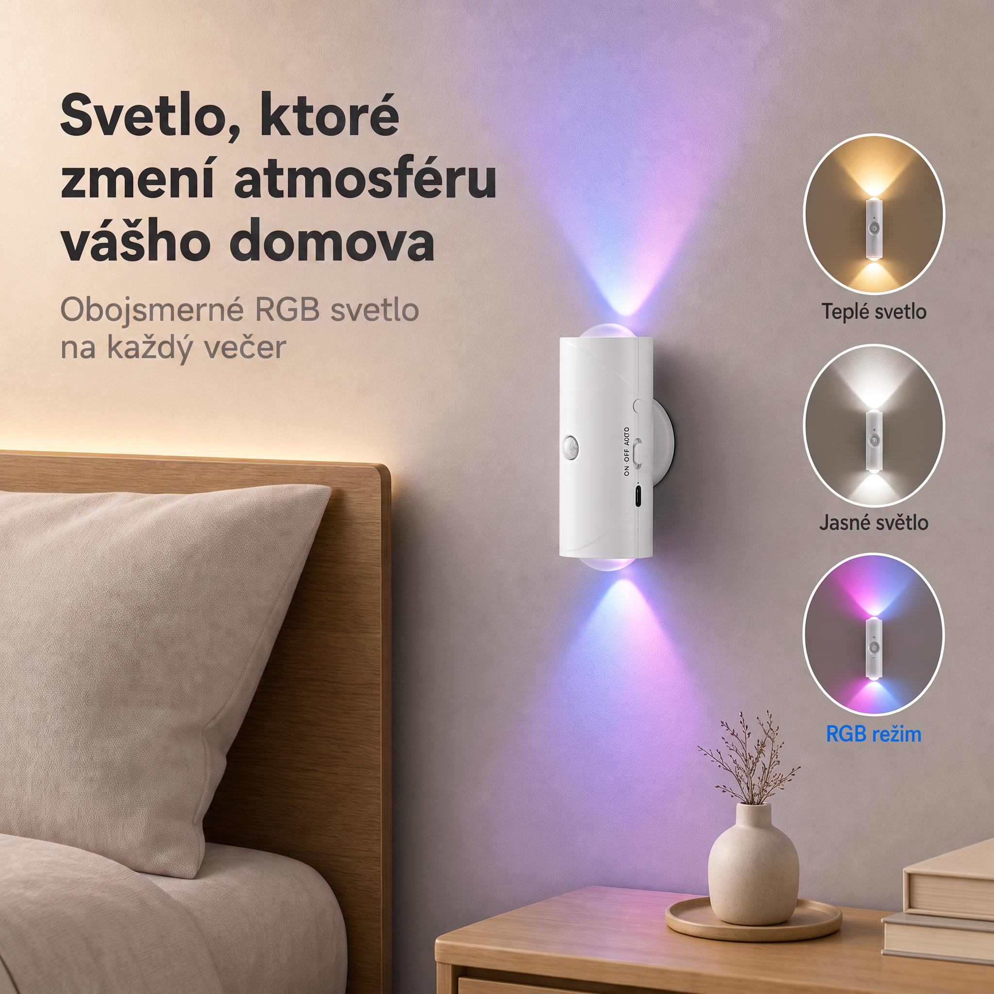 PKNEW® 💡 Inteligentné obojsmerné RGB nočné svetlo so senzorom pohybu 🌈 – automatické rozsvietenie, magnetická inštalácia bez vŕtania a USB-C nabíjanie pre spálňu, chodbu aj schodisko 💎