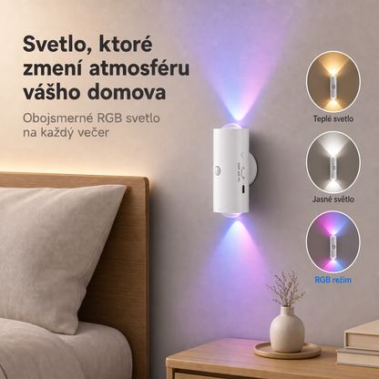 PKNEW® 💡 Inteligentné obojsmerné RGB nočné svetlo so senzorom pohybu 🌈 – automatické rozsvietenie, magnetická inštalácia bez vŕtania a USB-C nabíjanie pre spálňu, chodbu aj schodisko 💎
