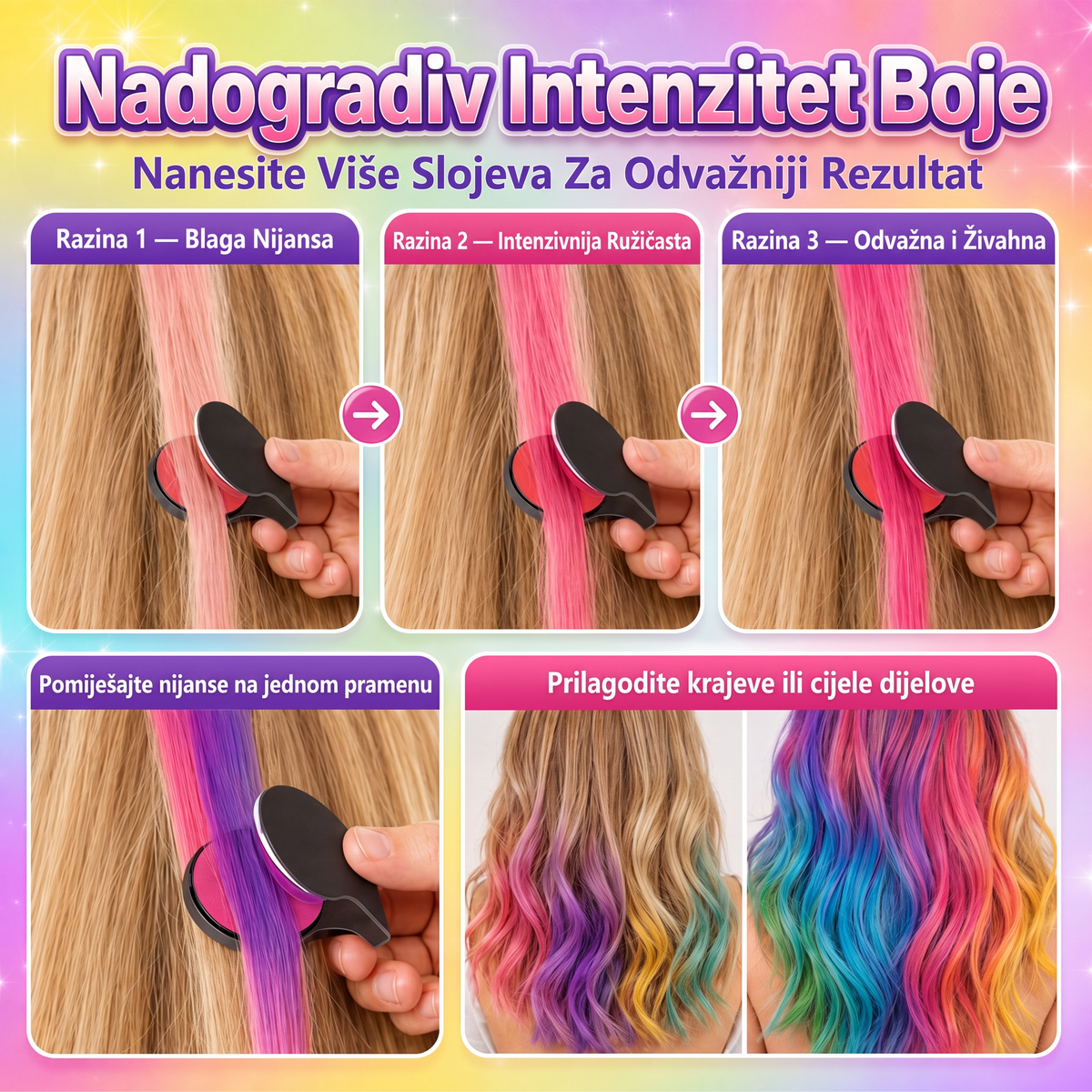 🔥🔥 Posljednji dan -50% POPUSTA - 🌈 Set od 12 boja privremene krede za kosu s aplikatorom