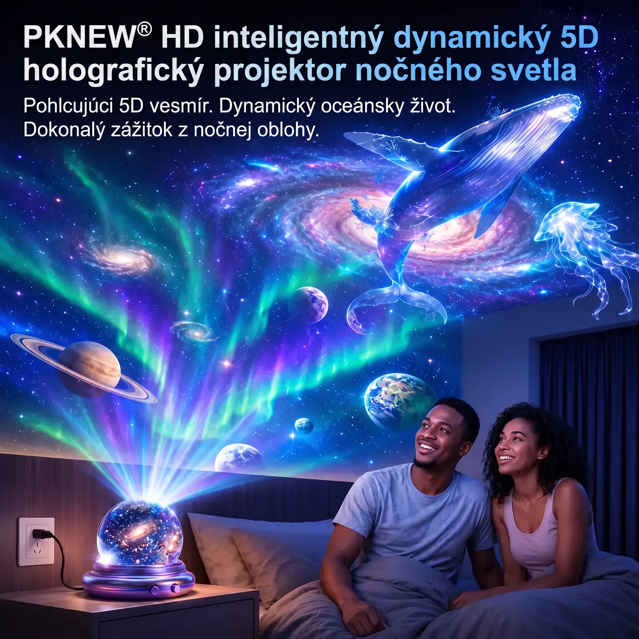PKNEW® 🔮 Nočný svetelný projektor | NEXT-GEN SMART PROJECTION HD Smart Dynamic 5D Holografický nočný svetelný projektor