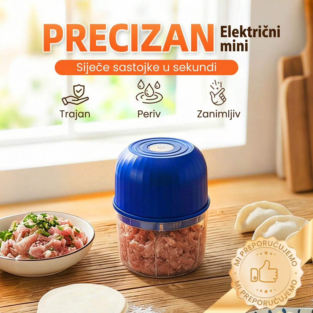 🌈🌈 Bežični električni mini sjeckalica – Snažan kuhinjski pomoćnik za brzo usitnjavanje mesa, povrća i dječje hrane ✨
