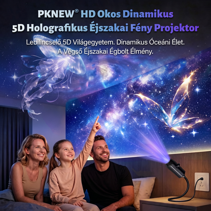 PKNEW® 🦄 ÚJGENERÁCIÓS SMART HD PROJEKTOR – Dinamikus 5D Holografikus Éjszakai Fényvetítő 💎