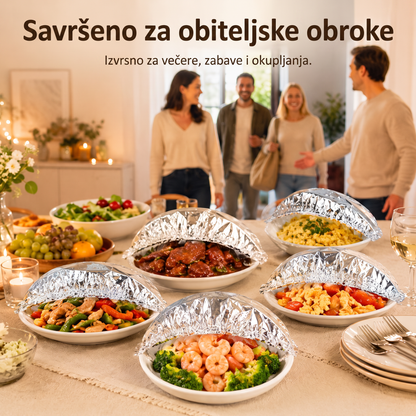 🔥🔥 PKNEW® Sklopivi poklopac za hranu od aluminijske folije | Održava hranu toplom, svježom i zaštićenom od vinskih mušica 💖
