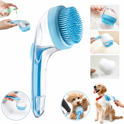 PKNEW® 🐕 Kúpacia kefa 2v1 s dávkovačom šampónu – Mäkká silikónová kefa na starostlivosť o srsť psov a mačiek 💎