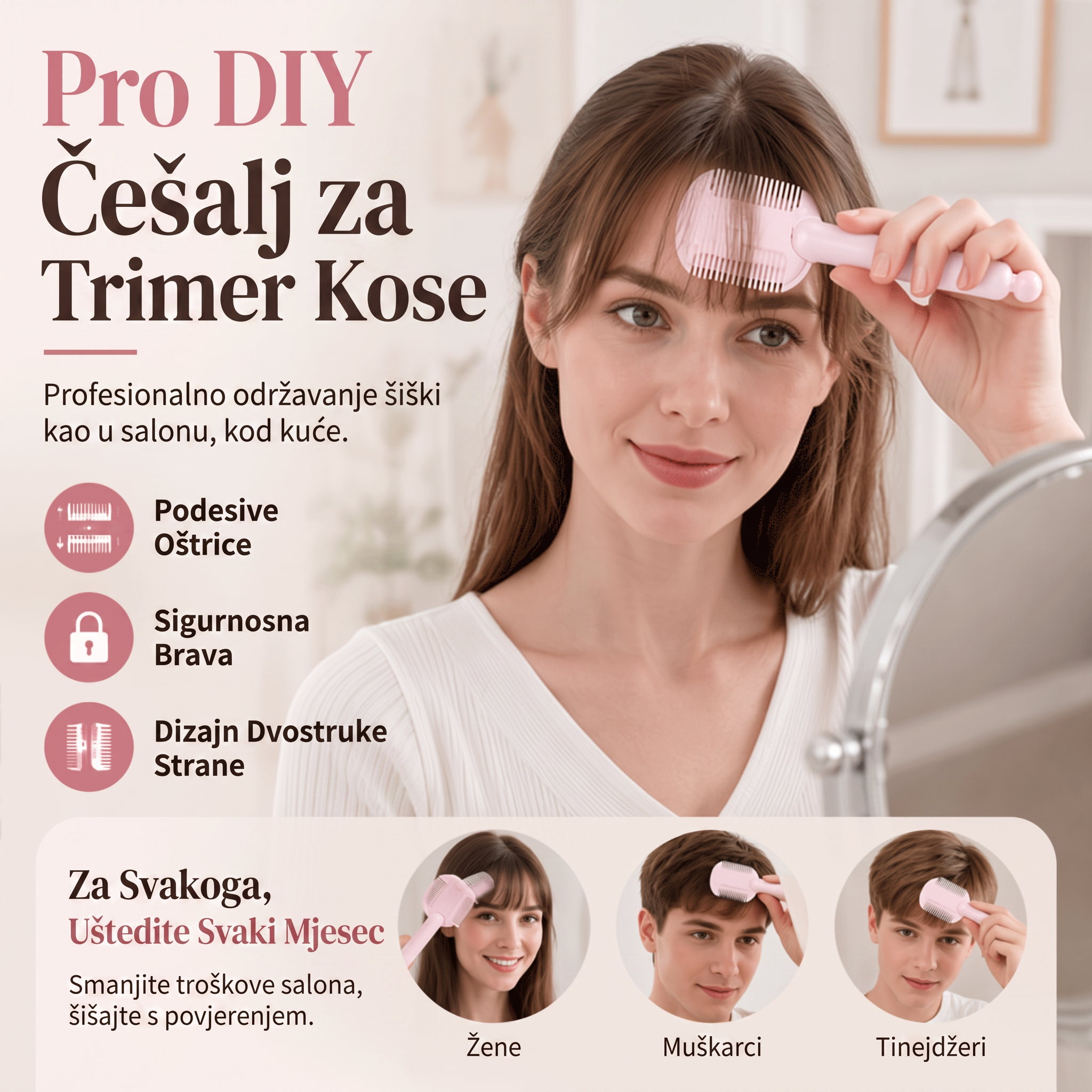 🔥🔥Zaboravite na posjete frizerskim salonima ✂️ Češalj za šišanje i stanjivanje kose sa 4 stupnja – jednostavno oblikovanje šiški, stanjivanje i uređivanje kose kod kuće 👸