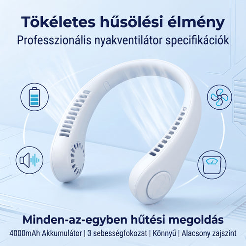 PKNEW® Hordozható nyakventilátor, lapátnélküli viselhető személyi ventilátor, kéz nélküli hűtés kültéri használatra és irodába 💎