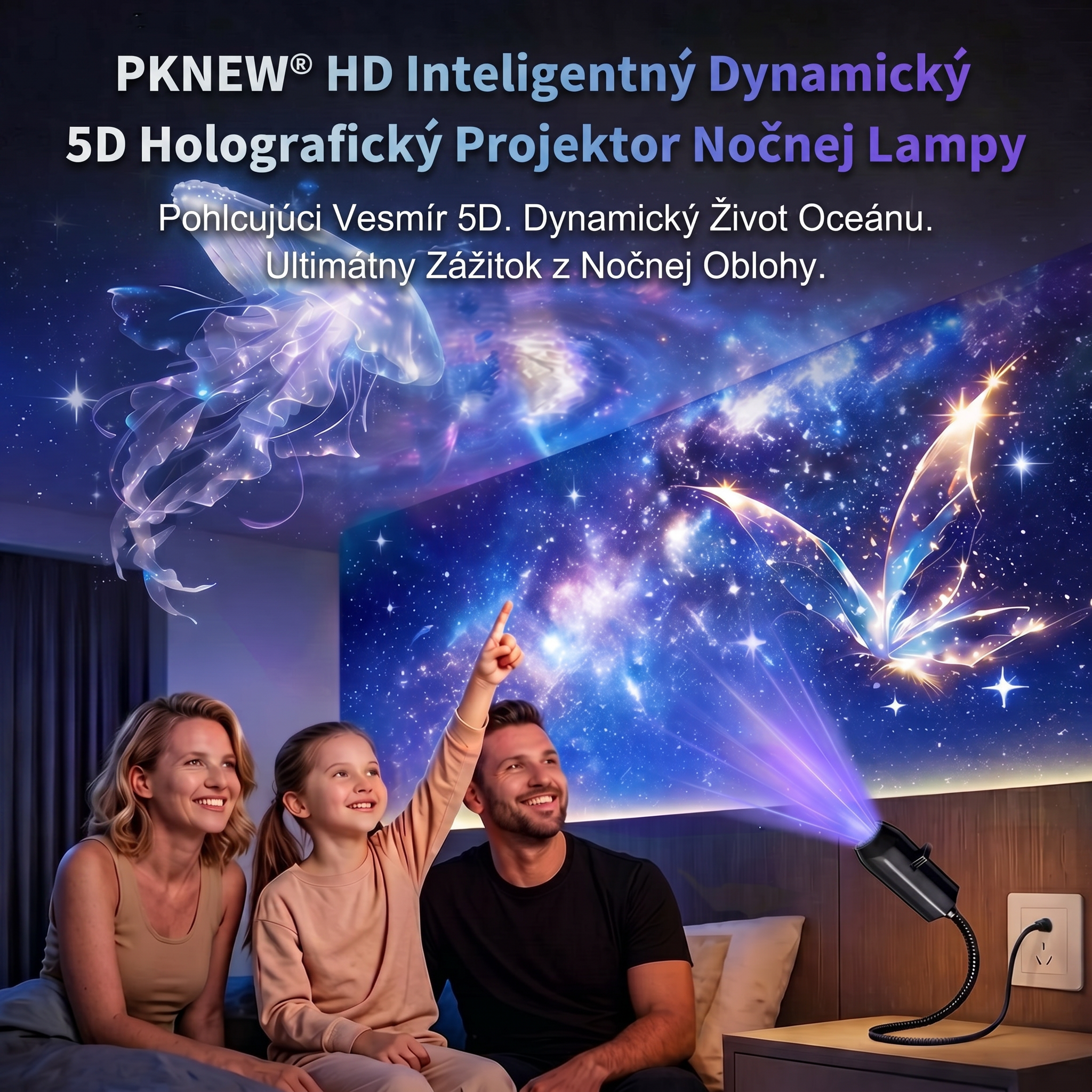 PKNEW® 🦄 PROJEKTOR SMART HD NOVEJ GENERÁCIE – Dynamický 5D holografický nočný projektor 💎