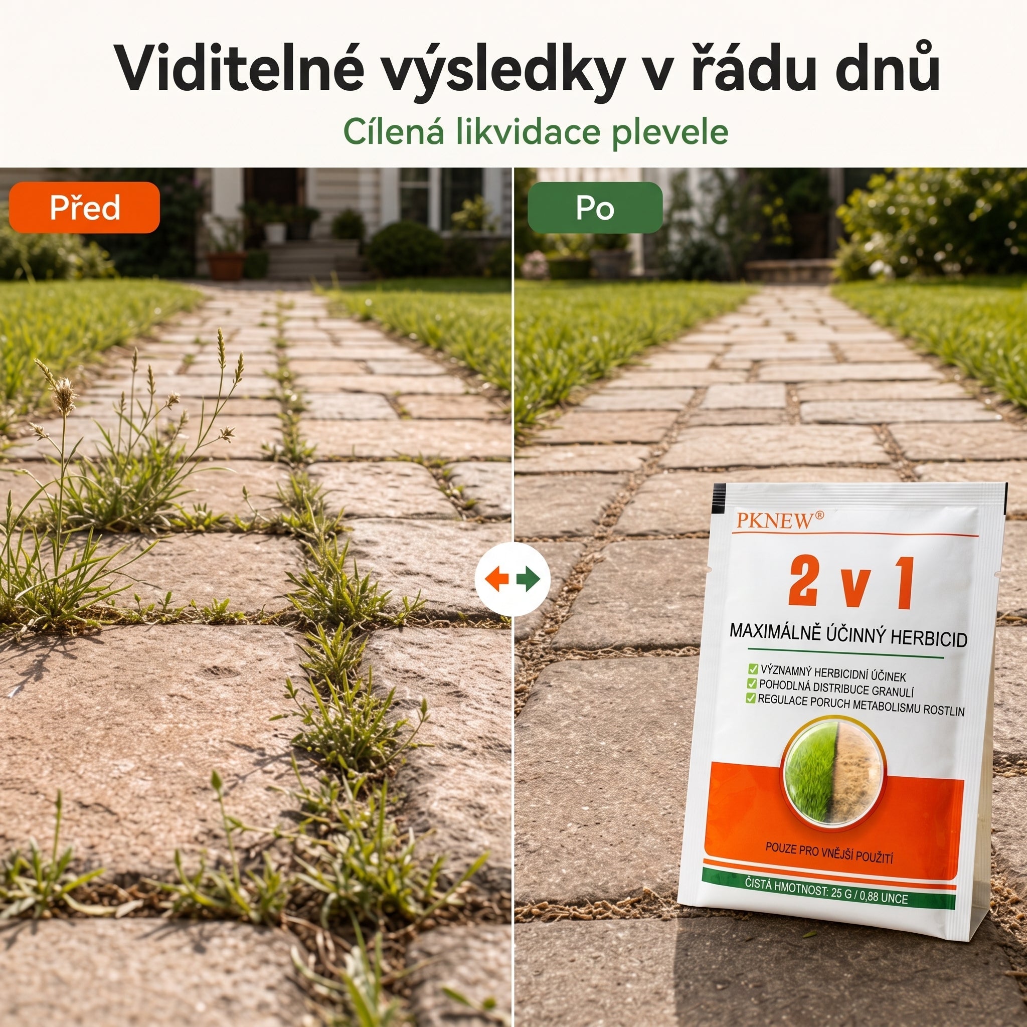 PKNEW® Granulovaný prípravok proti burine 2 v 1 Max Power 👑 – viditeľný účinok už za 6 hodín, ľahké rozmiešanie vo vode a cielené použitie na škáry, chodníky, ploty aj štrkové plochy 💎